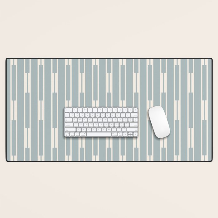 Minimalist Geo Chain Vertical  Block Stripe Pattern in Light Blue Gray and Cream Desk Mat Gallery Image 1