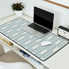 Minimalist Geo Chain Vertical  Block Stripe Pattern in Light Blue Gray and Cream Desk Mat Gallery Image 2