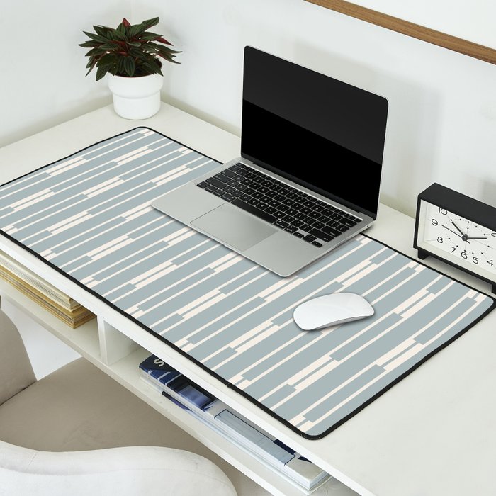 Minimalist Geo Chain Vertical  Block Stripe Pattern in Light Blue Gray and Cream Desk Mat Gallery Image 2