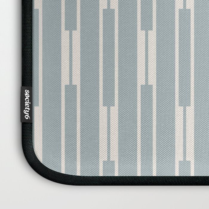 Minimalist Geo Chain Vertical  Block Stripe Pattern in Light Blue Gray and Cream Laptop Sleeve Gallery Image 3