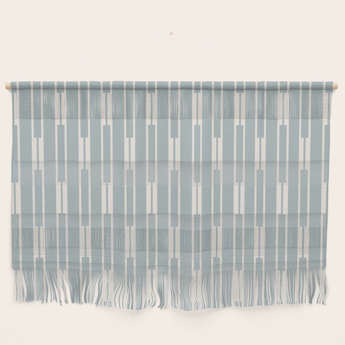 Minimalist Geo Chain Vertical  Block Stripe Pattern in Light Blue Gray and Cream Wall Hanging Gallery Image 1