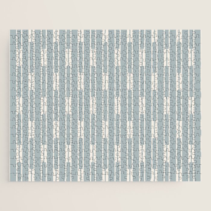 Minimalist Geo Chain Vertical  Block Stripe Pattern in Light Blue Gray and Cream Jigsaw Puzzle Gallery Image 1