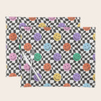 Colorful retro checkered happy face pattern Placemat Gallery Image 1