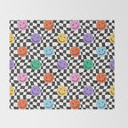 Colorful retro checkered happy face pattern Throw Blanket Gallery Image 2