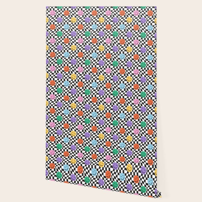 Colorful retro checkered happy face pattern Wallpaper Gallery Image 2