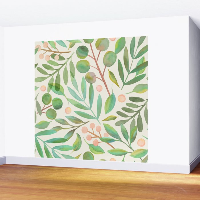 Watercolor Leaves II Wall Mural Gallery Image 2