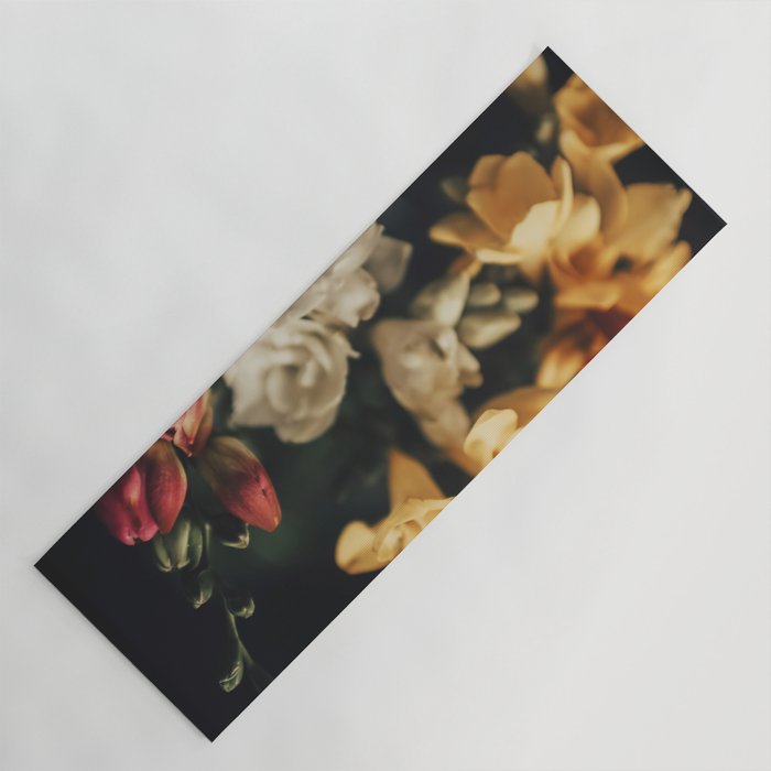 Flower Photography - Mixed Floral Bouquet - Pink Yellow Flowers - Elegant Dark Dramatic Floral print Yoga Mat Gallery Image 1