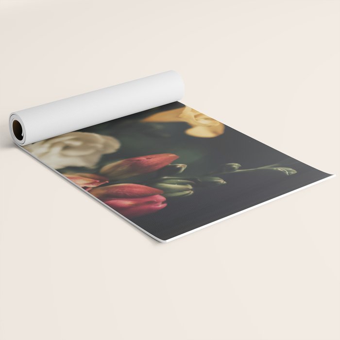 Flower Photography - Mixed Floral Bouquet - Pink Yellow Flowers - Elegant Dark Dramatic Floral print Yoga Mat Gallery Image 2