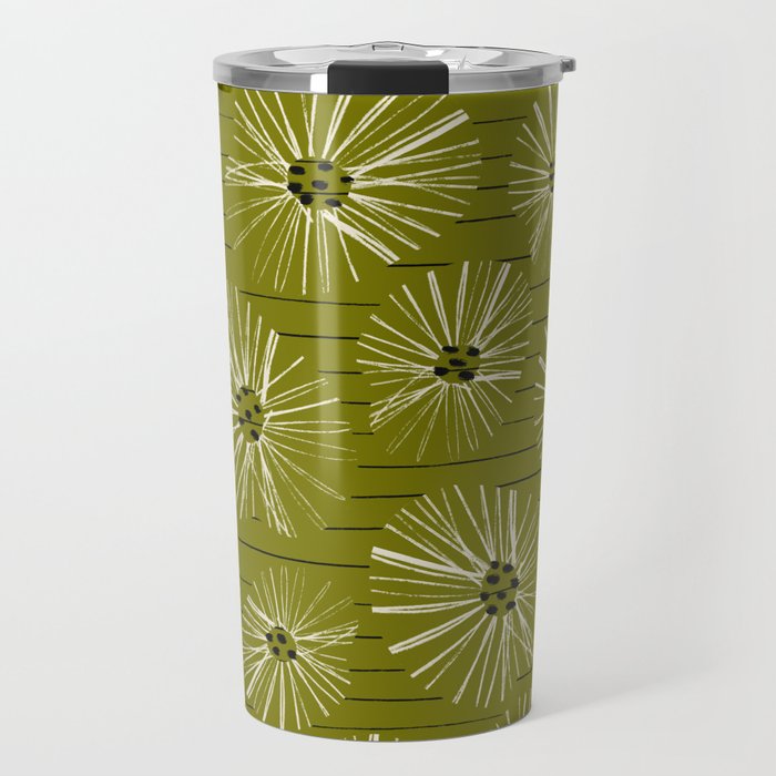 Retro Daisies: Musk Green Edition Travel Mug Gallery Image 1