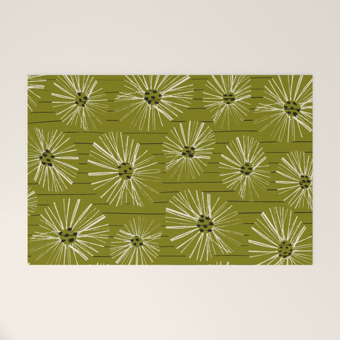 Retro Daisies: Musk Green Edition Welcome Mat Gallery Image 1