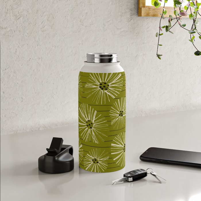 Retro Daisies: Musk Green Edition Water Bottle Gallery Image 4
