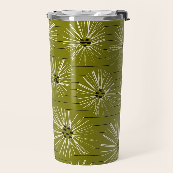 Retro Daisies: Musk Green Edition Travel Mug Gallery Image 2