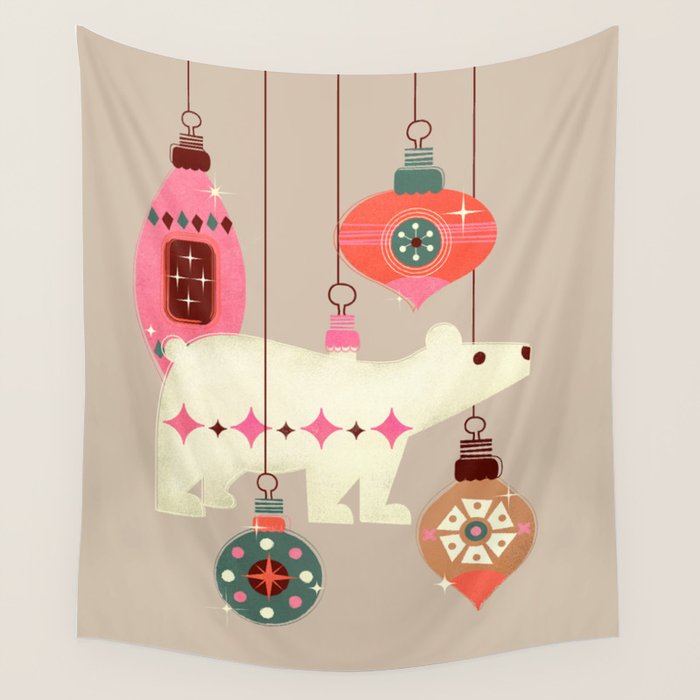 Festive Baubles With A Polar Bear Wall Tapestry Gallery Image 4