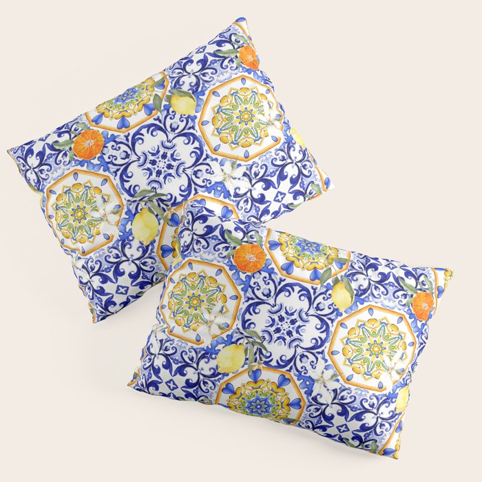 Majolica,summer,lemon,Sicilian style art Pillow Sham Gallery Image 1