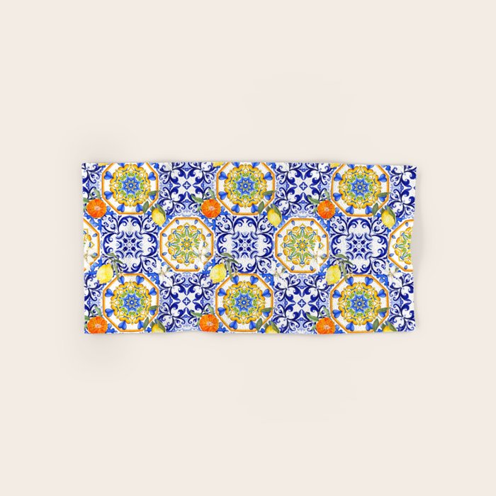 Majolica,summer,lemon,Sicilian style art Bath Towel Gallery Image 1