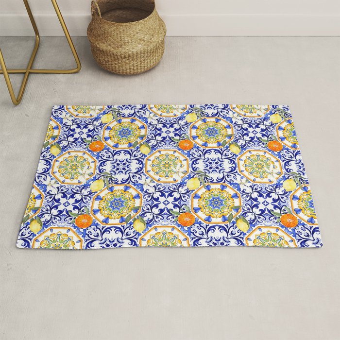 Majolica,summer,lemon,Sicilian style art Rug Gallery Image 1