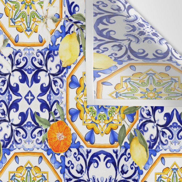 Majolica,summer,lemon,Sicilian style art Wall Tapestry Gallery Image 3