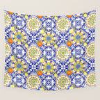 Majolica,summer,lemon,Sicilian style art Wall Tapestry Gallery Image 4