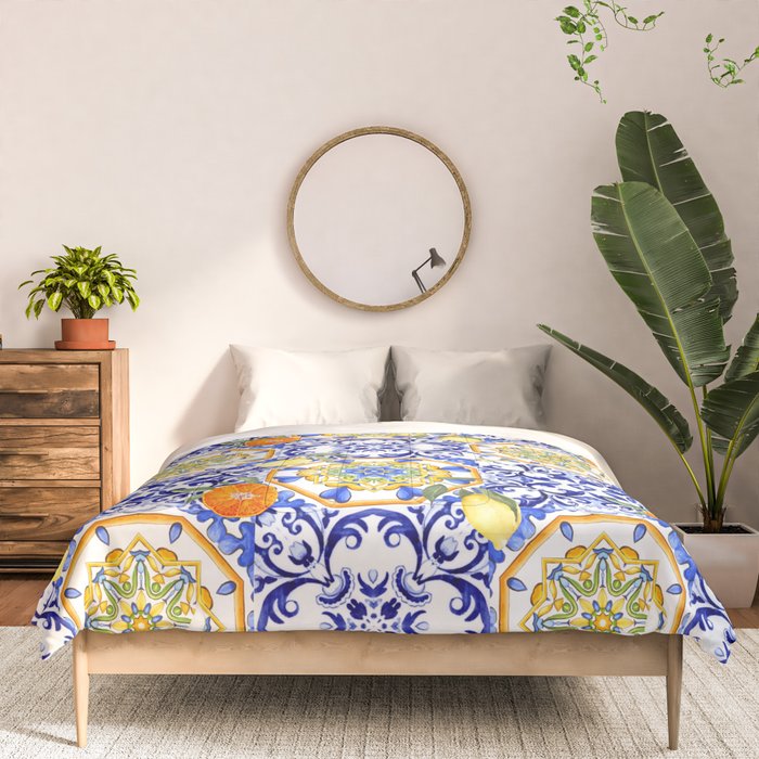 Majolica,summer,lemon,Sicilian style art Comforter Gallery Image 3