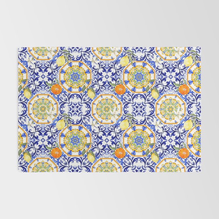 Majolica,summer,lemon,Sicilian style art Rug Gallery Image 2