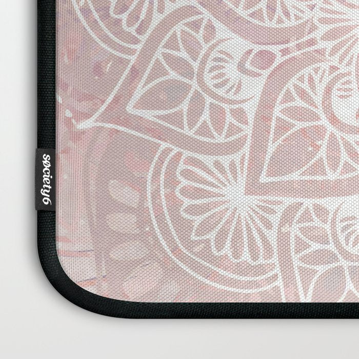 Mandala Yoga Love, Blush Pink Floral Laptop Sleeve Gallery Image 3