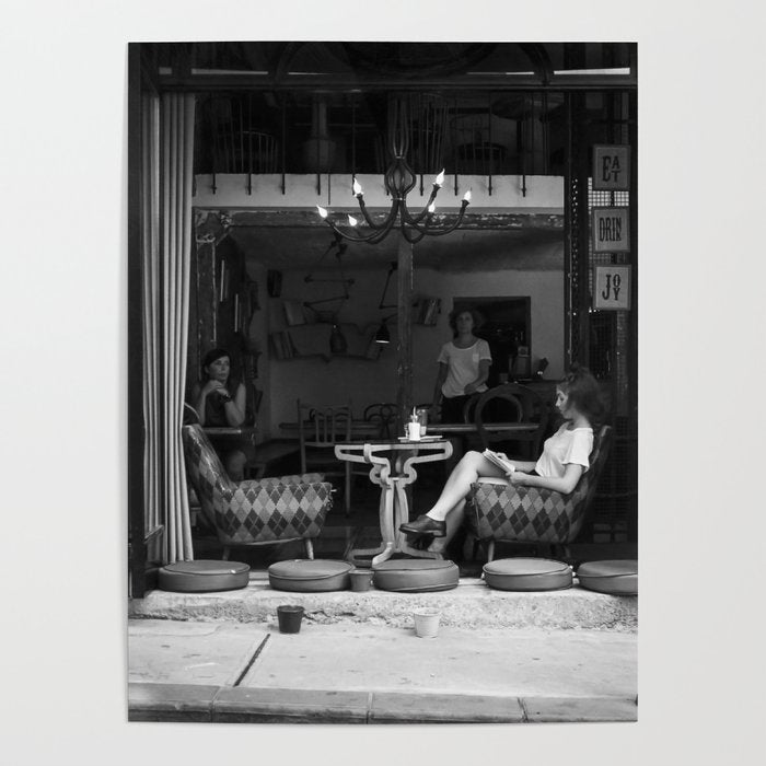 Morning coffee in a cafe - Black and white street photography Poster Gallery Image 1