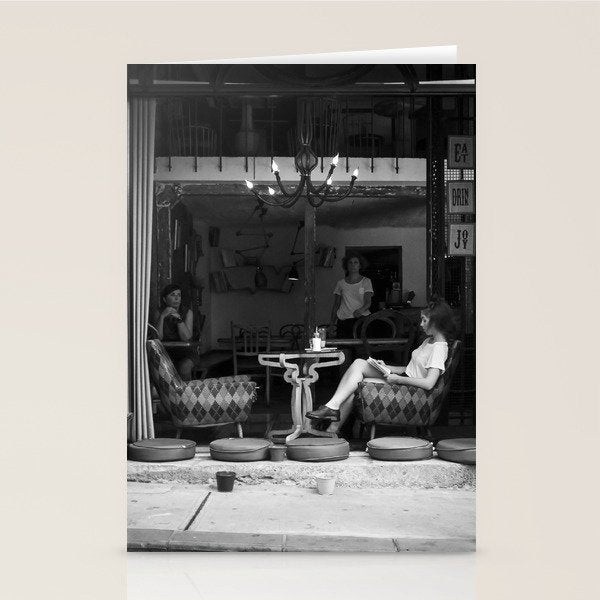 Morning coffee in a cafe - Black and white street photography Stationery Card Gallery Image 2