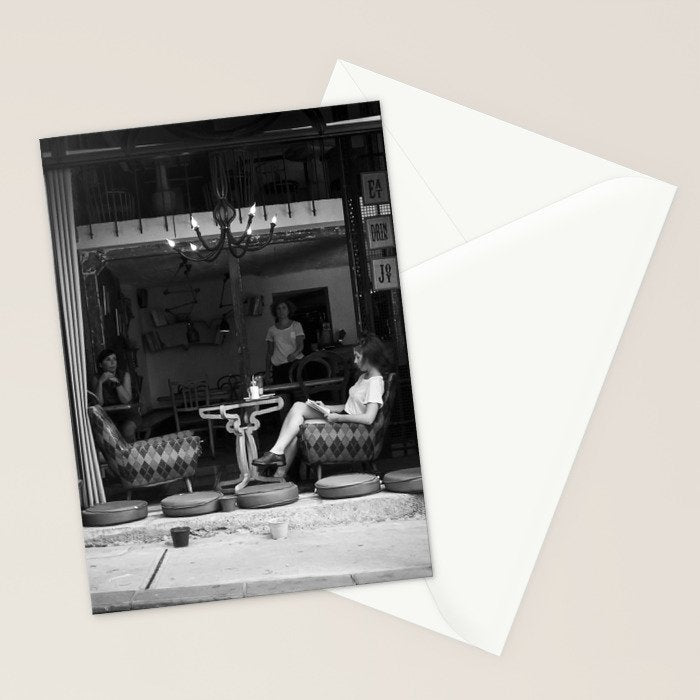 Morning coffee in a cafe - Black and white street photography Stationery Card Gallery Image 2