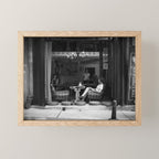 Morning coffee in a cafe - Black and white street photography Mini Art Print Gallery Image 1