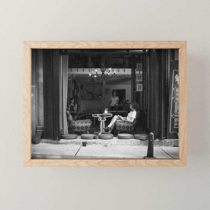 Morning coffee in a cafe - Black and white street photography Mini Art Print Gallery Image 1