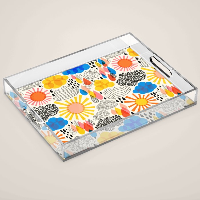 Weather Sun Clouds Rain Pattern #childrendecor #kidspattern Acrylic Tray Gallery Image 1