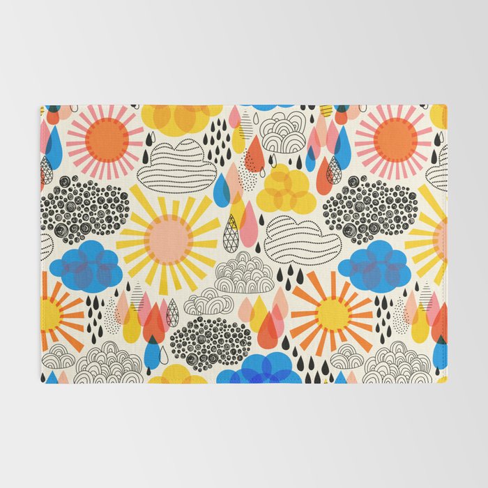 Weather Sun Clouds Rain Pattern #childrendecor #kidspattern Rug Gallery Image 2