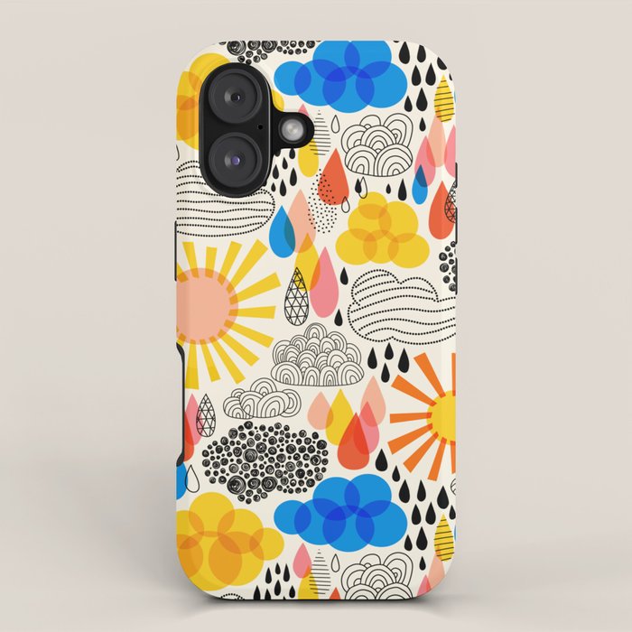 Weather Sun Clouds Rain Pattern #childrendecor #kidspattern iPhone Case Gallery Image 1