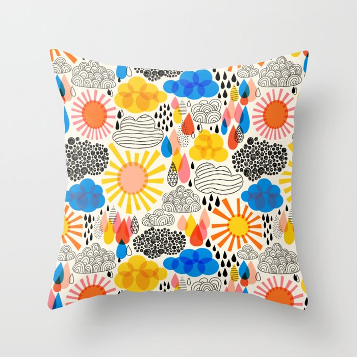 Weather Sun Clouds Rain Pattern #childrendecor #kidspattern Throw Pillow Gallery Image 6