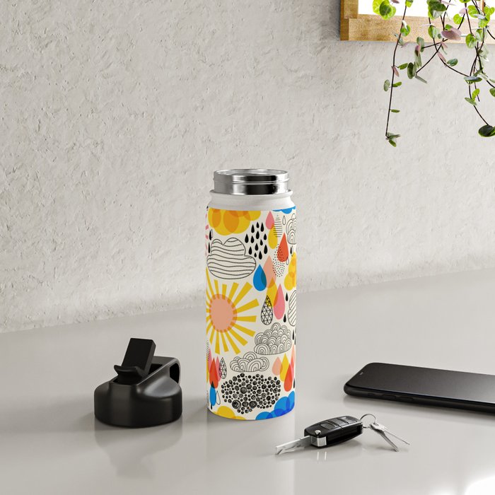 Weather Sun Clouds Rain Pattern #childrendecor #kidspattern Water Bottle Gallery Image 4