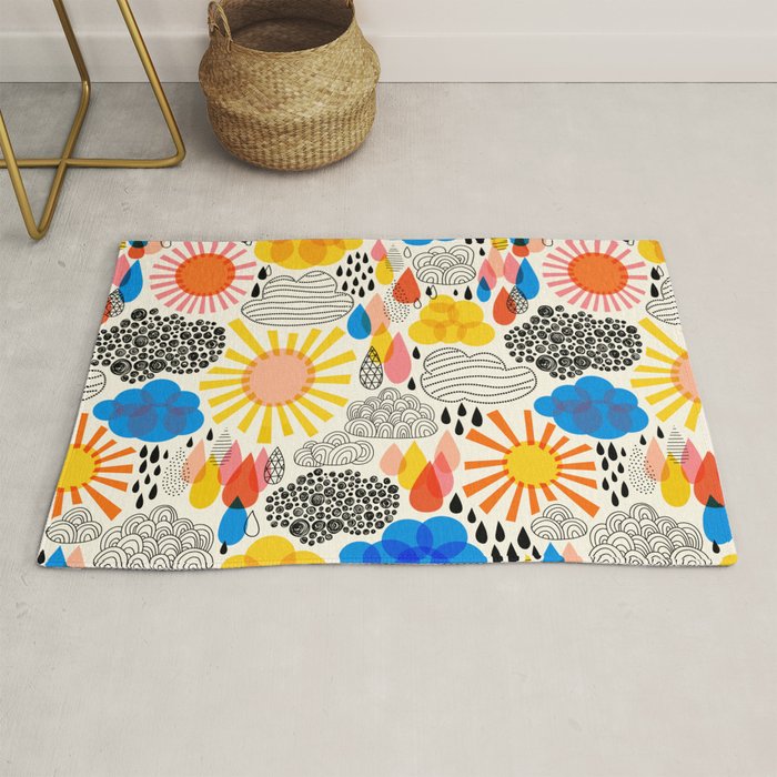 Weather Sun Clouds Rain Pattern #childrendecor #kidspattern Rug Gallery Image 1
