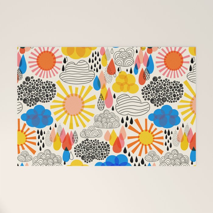 Weather Sun Clouds Rain Pattern #childrendecor #kidspattern Welcome Mat Gallery Image 1