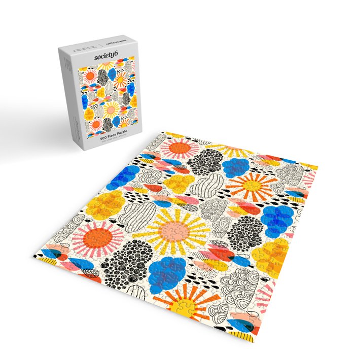 Weather Sun Clouds Rain Pattern #childrendecor #kidspattern Jigsaw Puzzle Gallery Image 2