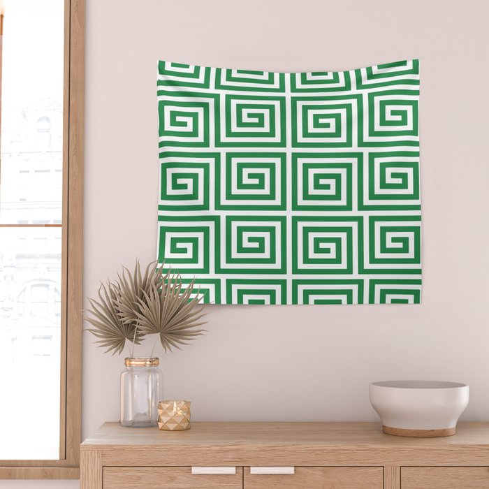 Greek Key Pattern 130 Green Wall Tapestry Gallery Image 2