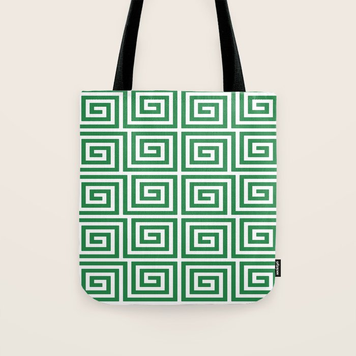 Greek Key Pattern 130 Green Tote Bag Gallery Image 1
