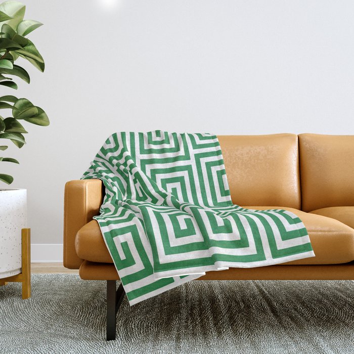 Greek Key Pattern 130 Green Throw Blanket Gallery Image 1