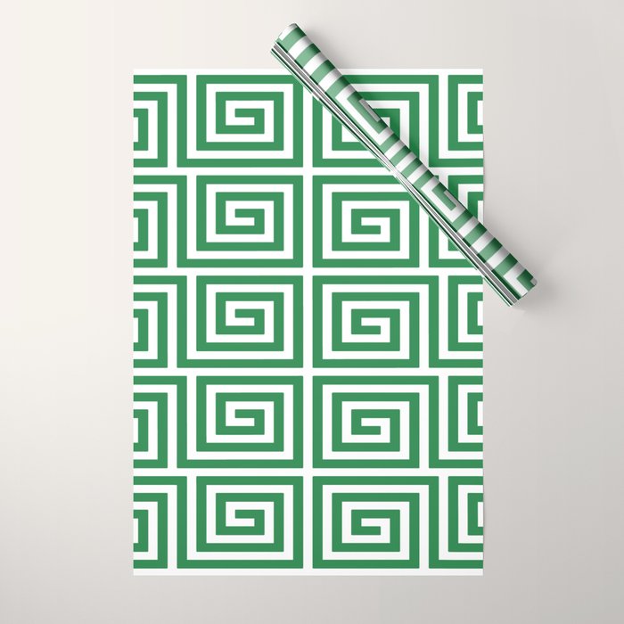 Greek Key Pattern 130 Green Wrapping Paper Gallery Image 1
