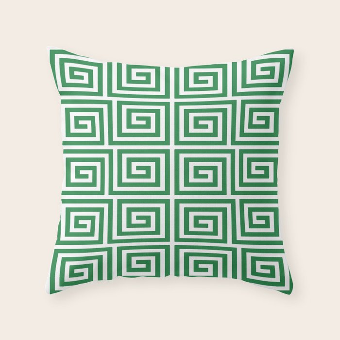 Greek Key Pattern 130 Green Throw Pillow Gallery Image 1