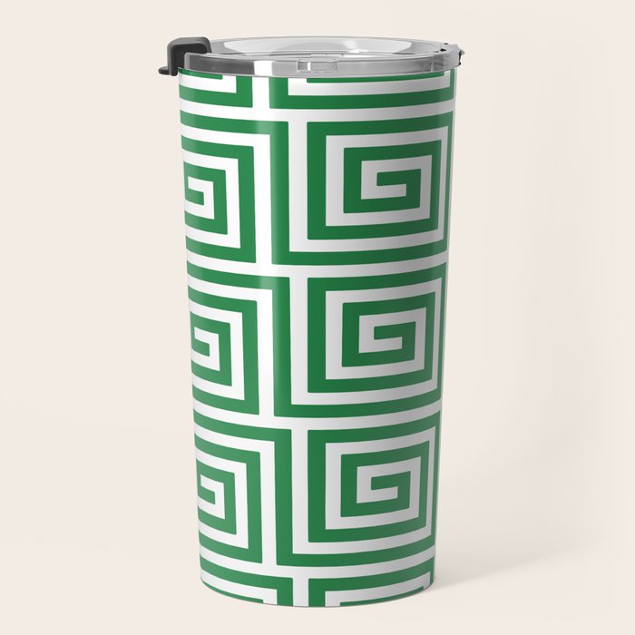 Greek Key Pattern 130 Green Travel Mug Gallery Image 3