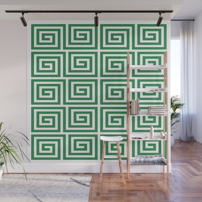 Greek Key Pattern 130 Green Wall Mural Gallery Image 1