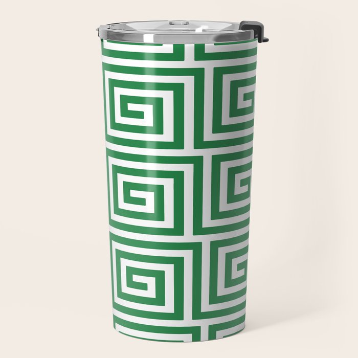 Greek Key Pattern 130 Green Travel Mug Gallery Image 2