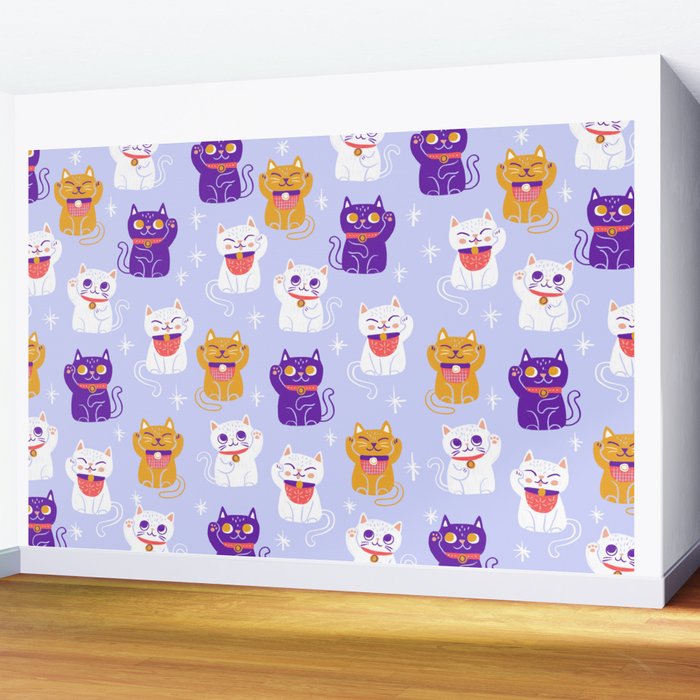 Lucky Waving Kitty Cat Maneki Neko Wall Mural Gallery Image 2