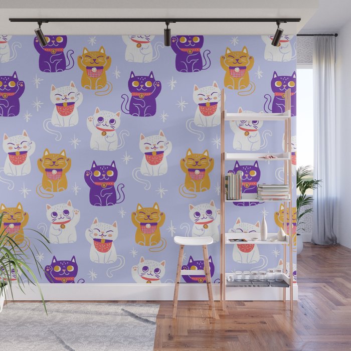 Lucky Waving Kitty Cat Maneki Neko Wall Mural Gallery Image 1