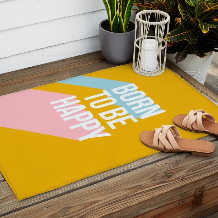 Born to be Happy - Positive Retro Typography  Outdoor Rug Gallery Image 2