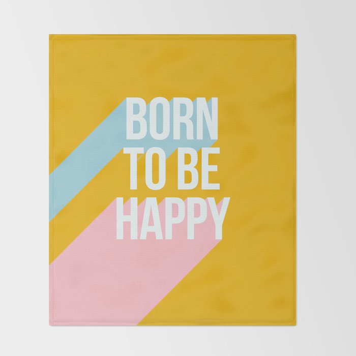Born to be Happy - Positive Retro Typography  Throw Blanket Gallery Image 2